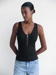 Maija Top minimale senza maniche con chiusura lampo in metallo, aderente, per l'estate, urban chic, comodo e versatile per le donne