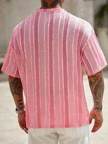 Manfinity RSRT 男士休闲度假风 INS 圆领短袖 T 恤，完美适用于夏威夷海滩度假、音乐节和日常穿着。 - 粉色 - 查看 2