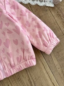 SHEIN 女婴秋冬新款可爱爱心设计保暖连帽外套加厚款 - 粉色 - 查看 9