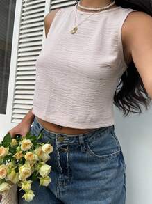SHEIN Frenchy 女士休闲露背蝴蝶结设计圆领背心 - 杏色 - 查看 5
