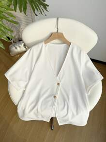 Comfortcana Plus Size Summer Casual Solid Short Sleeve Suit Jacket In Fall/Winter
