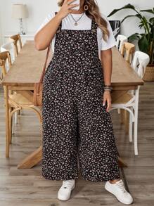 SHEIN CURVE+ Plus Size Women Vintage Style Jumpsuit With Pockets, Back To Schoolfall Clothes For Women,Winter,CURVE PLUS