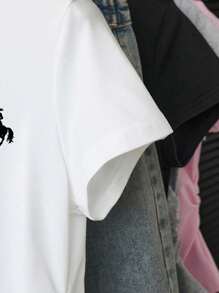 INAWLY Camiseta casual de mujer con estampado de caballero y pliegues, para verano