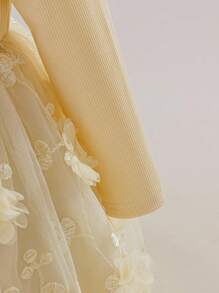 Glamorique Kids Vestido de manga larga para bebé/niña pequeña con bordado y diseño de manga de encaje, adecuado para varias ocasiones, que muestra un estilo elegante y lujoso - Albaricoque - Ver 8