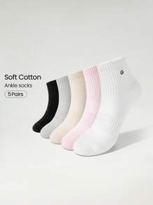 GLOWMODE 5 Pairs Socks Soft Ventilated Mesh With Embroidered Logo Workout Daily Casual