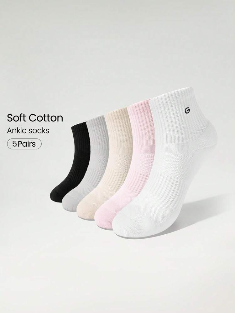 5 Pairs Socks Soft Ventilated Mesh With Embroidered Logo Workout Daily Casual