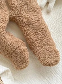 Newborn Baby Girls' Fluffy Solid Color Hooded Romper, Autumn/Winter Fall