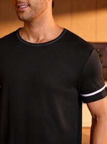 SHEIN Men's Casual Round Neck Short Sleeve T-Shirt And Shorts Homewear Set, Summer - Black - View 5