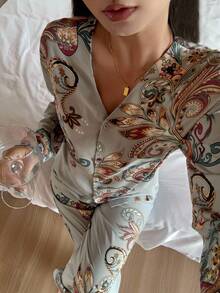 DAZY 满版花卉印花女式睡衣套装、家居服、秋装 - 藍色 - 查看 1