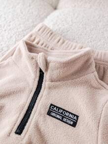 Baby Boy/Girl 2pcs/Set Casual Cute & Fun Sports Streetwear College All-Match Style Versatile Simple Comfortable Fashion Children Set, Fleece Thickened Suitable For Autumn/Winter, Fit For Birthday Party, Baptism, 1st Birthday Celebration, Gala, Performance, Wedding And Other Occasions Baby Boy Tan Outfit Baby Boy Sweatsuit Toddler Two Piece Set Boy Baby Boy Track Suit Toddler Suit Fall - Khaki - View 4