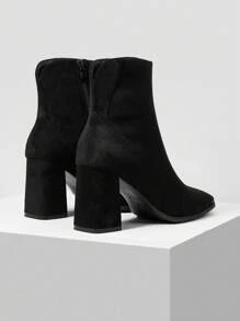 MOTF PREMIUM PU LEATHER SIDE ZIPPER HEELED ANKLE BOOTS FOR CHRISTMAS - Black - View 4
