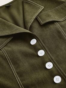 Modelyn 2 件套女式休闲拼色外缝衬衫和裤子套装，秋季 2 件套 - 橄欖綠 - 查看 10