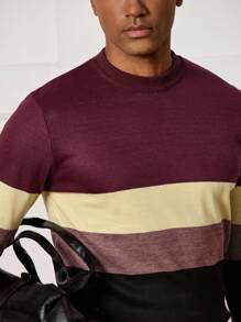 Manfinity Homme Men's Autumn Contrast Color Striped Pullover Knit Sweater - Red - View 7