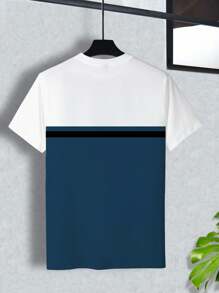 Manfinity Homme 男士夏季字母印花短袖休闲百搭圆领T恤 - 彩色 - 查看 2