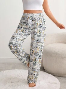 EURMUSE PLUS 女士棉质可爱卡通猫咪印花家居服舒适睡裤 - 彩色 - 查看 5