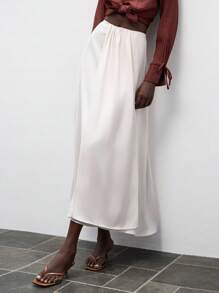 Lumivelle Satin Gloss Wear Women's Elegant Low Waist Satin Glossy Fabric A-Line Pleated Slit Flowy Skirt Looks Of Party Clothes For University - Apricot - View 6