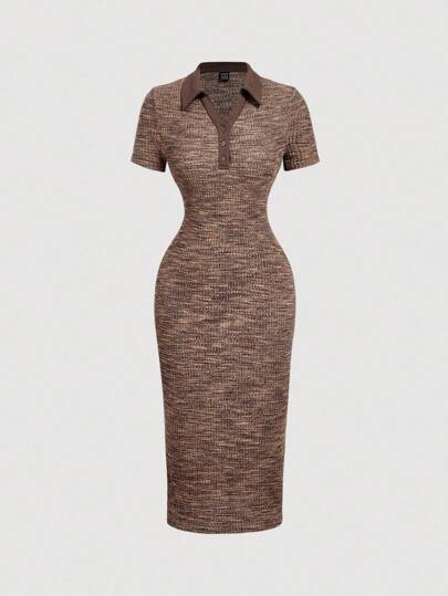 SHEIN MOD Đầm dài vừa phải họa tiết kẻ caro dày tay ngắn có cổ