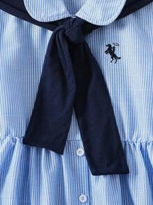 SHEIN Tween Girls Long Sleeve Striped Dress In Blue With Peter Pan Collar And Flared Hem Girls Shirt Dress Teen Girls Shirt Dress Girls Striped Shirt Dress Teen Collar Dress Fall Winter