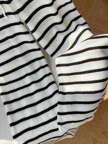 Comfortcana Black & White Striped Print Drawstring Waist Women's Casual Knit Pants In Fall/Winter - Black and White - View 4