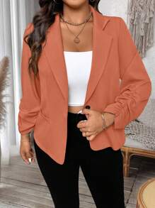 EMERY ROSE Plus Size Women Waist-Cinched Short Lightweight Casual Outwear Winter Fall Autumn - Orange - View 5