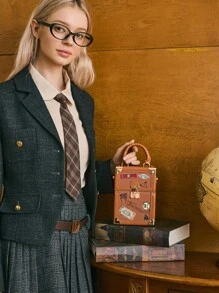 HARRY POTTER X SHEIN 女士时尚字母图案盒形顶部提手包 - 棕色 - 查看 11