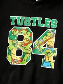 TEENAGE MUTANT NINJA TURTLES | SHEIN Young Boy Cartoon & Numeral Print Black Hoodie Sweatshirt And Sweatpants Sporty Casual Set, Autumn/Spring - Black - View 4