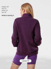 GLOWMODE 日常羊毛宽松齐臀半拉链长袖运动衫，带侧袋，日常休闲秋冬 - 櫻桃可樂 - 查看 2