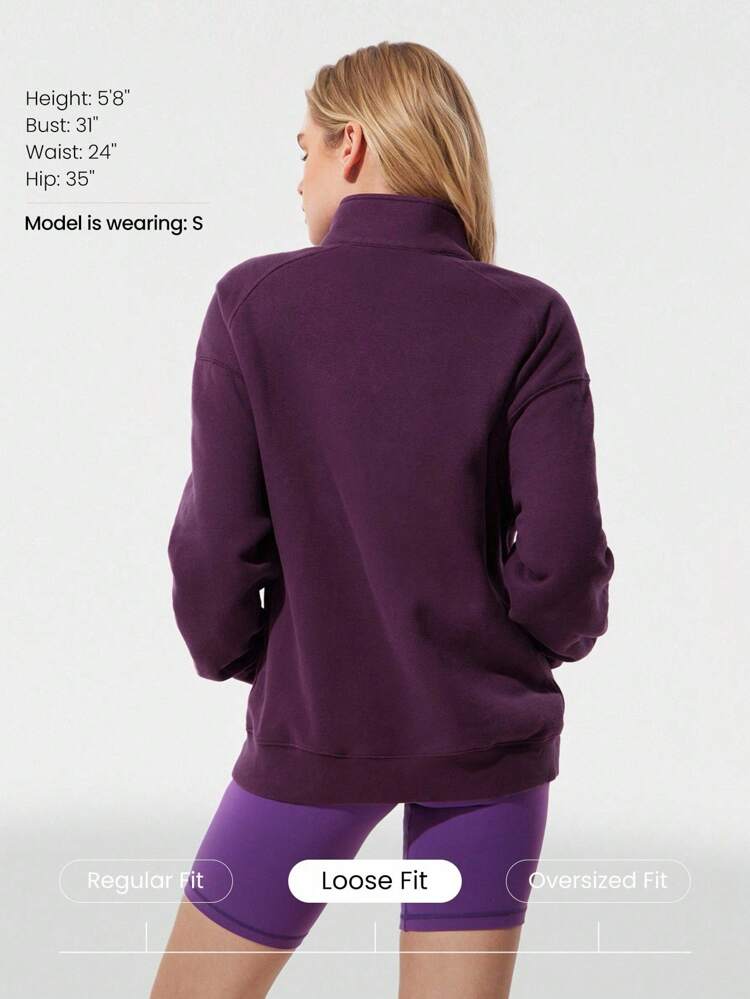 Everyday Fleece Loose Hip Length Half-Zip Long Sleeve Sweatshirt With Side Pockets Daily Casual Fall Winter Fall Winter