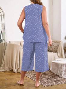 Serenescape 加大码柔软凉爽碎花休闲睡衣套装，亲肤，服装 - 藍色 - 查看 2