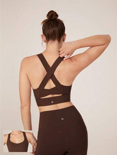 GLOWMODE FeatherFit™-Sculpt Full Coverage Side Support Wide Strap Crossover Sports Bra Light Support Low Impact Yoga Daily Fall Winter