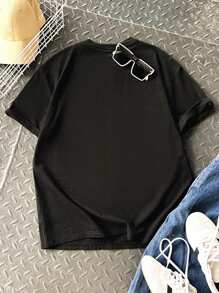 SHEIN Teenager Boys' Casual Street Fashion Text Logo Print Solid Color Comfortable Crew Neck Short Sleeve T-Shirt, Suitable For Commuting, School, Casual, Travel, Sports, Spring/Summer Tshirt For Teens Black Graphic Tshirt Black Tshirt - Black - View 4