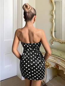 Glamine Black Polka Dot Sleeveless Bodycon Vintage Sexy Woven Short Dress For Women Fall Women Clothes Back To School - Black - View 2