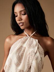 MISSGUIDED Halter Neck Crop Top Paisley Print Boho Festival Beach Summer Holiday Wrap Style Elegant Evening Casual Backless Tank - Multicolor - View 5