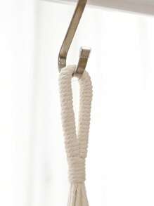 波西米亚风 Macrame 植物挂架 - 手工编织棉绳吊篮，适用于室内外植物、花盆架、家居墙壁装饰 - 米色 - 查看 6