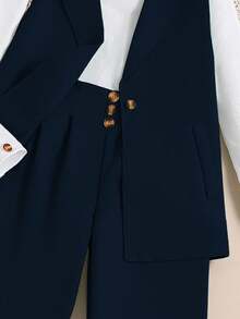 Sparklyn 三件套少女优雅通勤套装：黑色无袖西装外套、白色T恤、黑色长裤，秋冬款