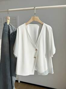 Comfortcana Plus Size Summer Casual Solid Short Sleeve Suit Jacket In Fall/Winter