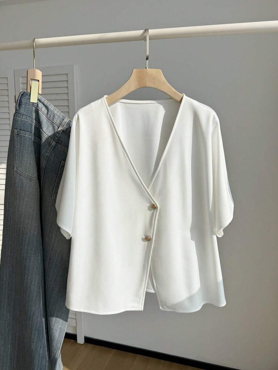 Comfortcana Plus Size Summer Casual Solid Short Sleeve Suit Jacket In Fall/Winter