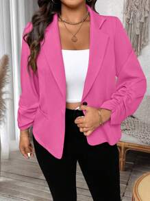 SHEIN LUNE 大码女式休闲短款收腰薄款夹克 - 玫紅色 - 查看 3