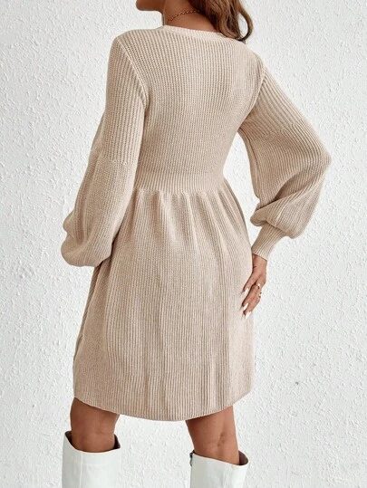 SHEIN Quần áo mùa thu, Quần áo mùa thu, Quần áo bà bầu mùa thu Quần áo bà bầu cho bà bầu, Váy len dệt kim tay đèn lồng màu trơn, thu/đông
