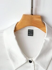 GlowEve Áo sơ mi satin nhún eo màu trơn thanh lịch dành cho nữ, mùa hè - trắng - Xem 3