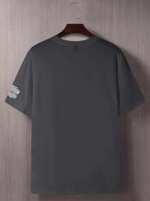 Manfinity Homme Áo thun nam cổ tròn tay ngắn in hình cờ Mỹ cỡ lớn, mùa hè - Màu xám đen - Xem 3