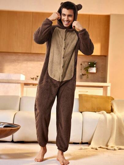 Snug Zone جمبسوت رجالية قطعة واحدة مبطنة بقلنسوة للارتداء اليومي والمنزلي في فصلي الخريف والشتاء، ناعمة وممتعة