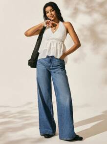 Easelle Top canotta vintage per donne con applicazioni in pizzo e patchwork di stile nomade - Bianco - Visualizzare 6