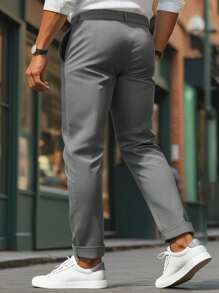Manfinity Mode Men's Casual Solid Color Tapered Suit Pants