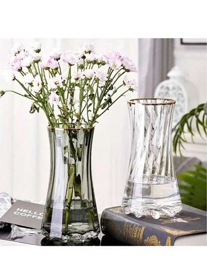 1pc Contemporary Glass Bud Vase Gestreepte Cylinder Artistic ative Home, Living Room, Bedroom, Coffee Table, Office Desk, Reception Birthday Graduation view 2