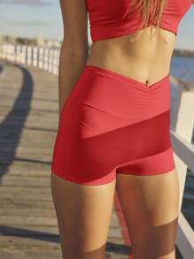 Aralina Leisurewear 夏季黄色前褶饰自行车短款荷叶边上衣两件套 - 紅色 - 查看 6