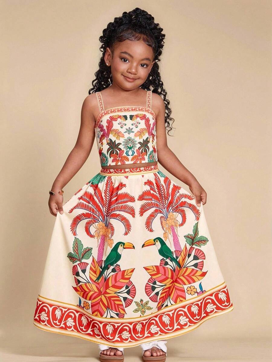 Travachic KIDS 年轻女孩度假母女套装，钩针编织碎花吊带上衣和迷你裙 2 件套 - 彩色 - 查看 1