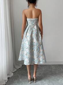 Elenzga Vestido de verano elegante de longitud media con estampado jacquard y escote bandera para mujer