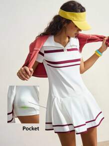 VARSIVA 女式撞色条纹褶边运动连衣裙 - 彩色 - 查看 2