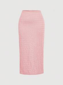 SHEIN MOD Set di top a fascia rosa con nodo e gonna midi aderente elegante, taglie comode per donna - Rosa - Visualizzare 7